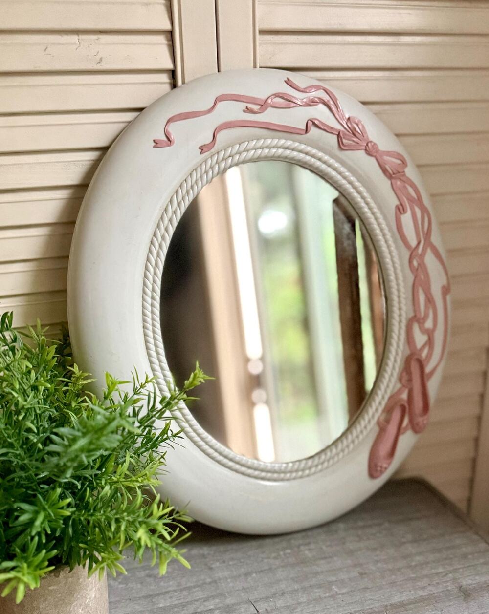 Vintage Home Interiors Ballerina Mirror | Pink Oval Wall Mirror